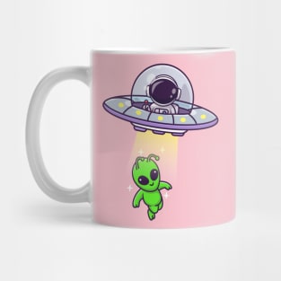 Cute Astronaut Catching Alien With Ufo Cartoon Mug